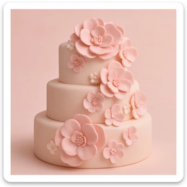 wedding cake with pink fondant flowers and a light pink background sticker