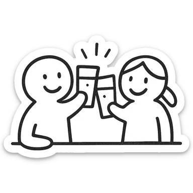 cute line drawing for coloring: two friends clinking juice glasses in a bar, simple line style, no fill, for children to color sticker
