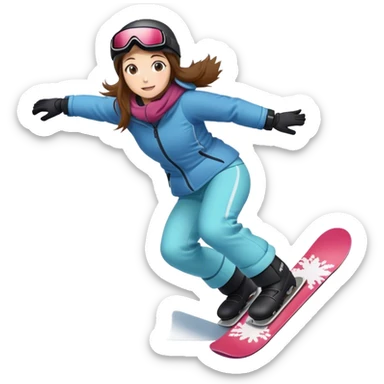 Woman with brown hair snowboarding in Japan 3d sticker