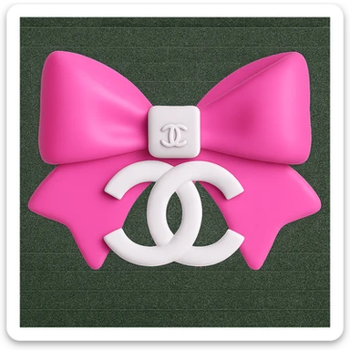 Make the Chanel logo small and white on the pink and white bow, keep it luxurious, glossy, 3D emoji style, with no background. The style should resemble a 3D emoji with a luxurious and glossy finish. sticker