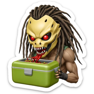 The predator with mask eating from a lunchbox sticker