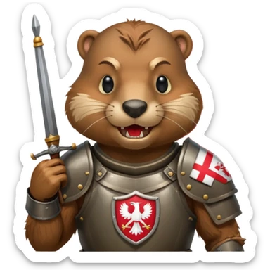 polish husaria miliatry unit but its a beaver, make him with a face like is the best fighter of all times with polish flag logo, not the whole body only the tors, show teeth sticker