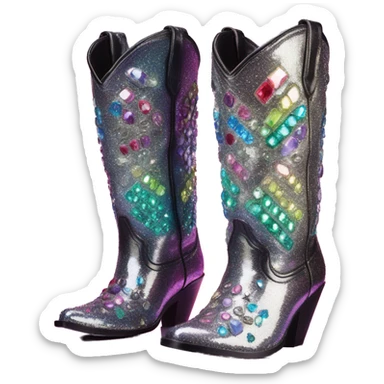 Iridescent Diamond gemstones bedazzled glitter cowboy boots Betsy Johnson sticker