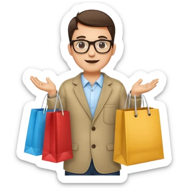 man with glasses holding shopping bags sticker