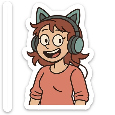 headphones with cat ears, playful cartoon style sticker