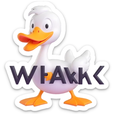 A cartoon-style duck with its beak open, shouting “WAK!” in big comic-style letters. The duck looks expressive and loud, with motion lines to show the sound. White background, bold and fun sticker