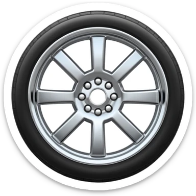 A chrome car wheel emoji, polished silver metal rim, smooth circular shape, minimal futuristic design, soft reflections, iOS emoji style, centered on white background, ultra clean look sticker