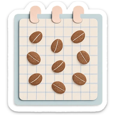 coffee bean pattern grid paper background for journaling, soft pastel style, transparent background sticker