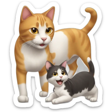 a cat playing with a dog sticker