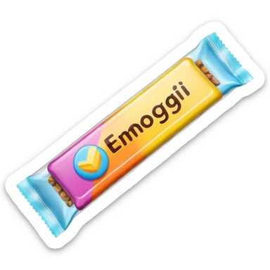 Create an emoji of an energy bar that you can eat, with plastic packaging. sticker