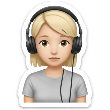 Female, shy, wearing headphone having mic, t-shirt 
 sticker