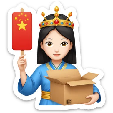 chinese female god hold carton box sticker