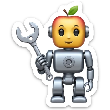 industrial robot holding a wrench, apple emoji style, large sticker