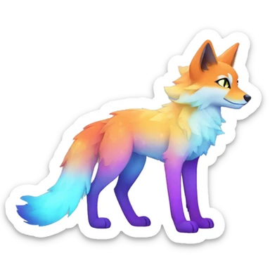 Colorful gradient-Sparkle-fox-wolf-cat-nebula-fursona full body sticker