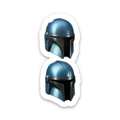 shiny blue mandalorian helmet with gold flower pattern and black rims sticker