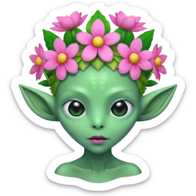 Alien with a pink flower crown  sticker