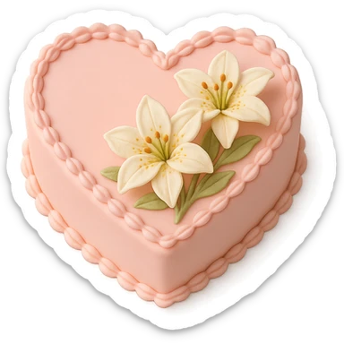 heart-shaped fondant cake with piped lilies sticker