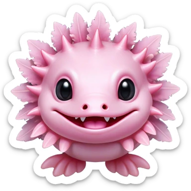 Cinematic Comical Axolotl Portrait Emoji, Head tilted dramatically with an exaggeratedly amused expression, featuring smooth, pale pink skin with ruffled, feathery gills and wide, expressive dark eyes filled with playful disbelief, Simplified yet hilariously expressive features, highly detailed, glowing with a slightly sassy glow, high shine, dramatic yet playful, stylized with an air of cheeky mischief, bright and endearing, soft glowing outline, capturing the essence of a spirited and over-the-top aquatic friend, so meme-worthy it feels like it could side-eye its way into internet fame instantly! sticker