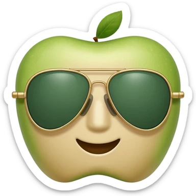 aviator sunglasses with light beige frame and dark green lenses, Apple emoji style, simple shapes, no text sticker