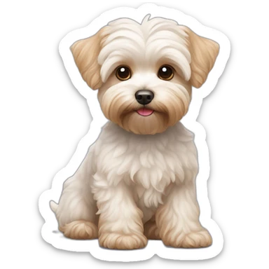 white maltipoo yorkshire terrier mix with light brown ear sticker