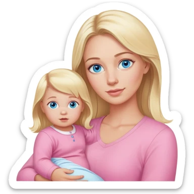 blue eyed blonde mom and baby girl realistic pink sticker