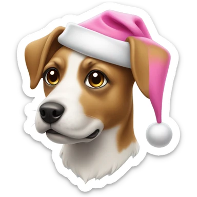 Dog with a pink Santa hat sticker