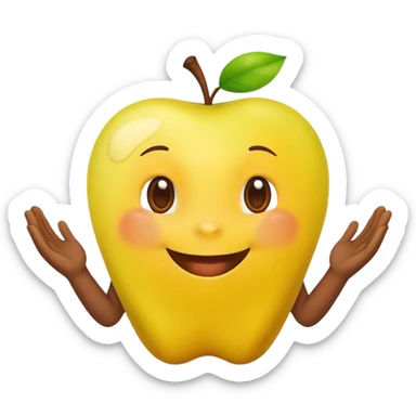 happy yellow apple with hands sticker