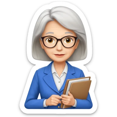72-year-old professional woman, holding documents, neat attire, confident expression sticker