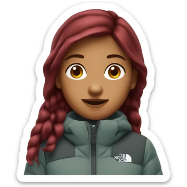 burgundy haired Girl wearing long northface  sticker