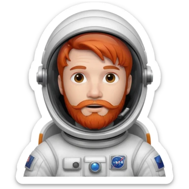 astronaut, white suit and helmet ,with red beard sticker