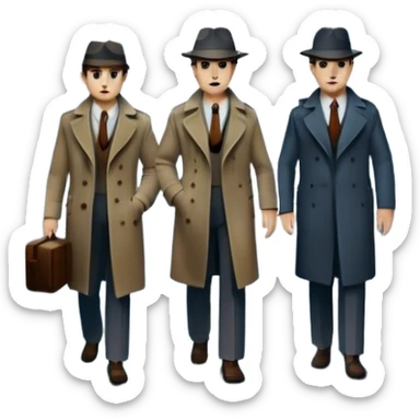 Icon for Detective Movie: A vintage movie poster-style design of a mysterious detective movie. Include dark alleyways, fog, and shadowy figures. The design should evoke a classic noir detective story with retro cinematic typography. Transparent background. sticker