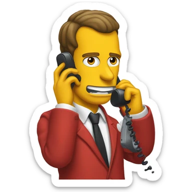 Macron in simpson style dressed as camrom red outfit making a phone call on a flip phone sticker