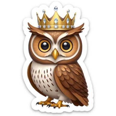 Owl Duke – wise owl with crystal crown perched gracefully. sticker