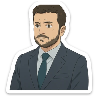 portrait of Vladimir Zelensky in a business suit, ghibli style, no background sticker