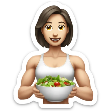 Muscle brunette girl with pale skin eating salad sticker