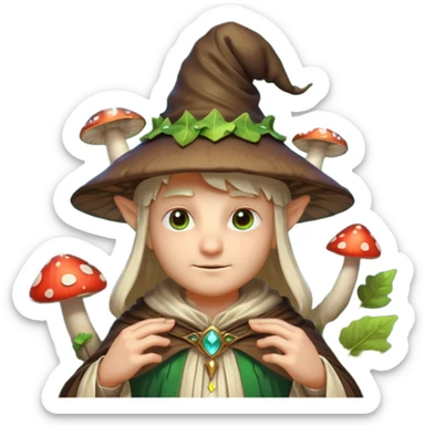 mushroom wizard portrait, head and shoulders only, glowing spores, leafy cloak collar, magical eyes, cute fantasy style, 3D cartoon, mobile game icon style, clean background, no text, no watermark

 sticker