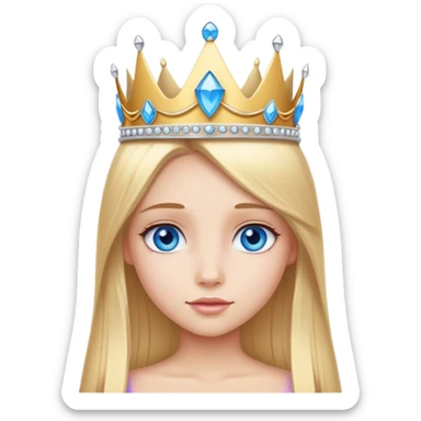 Straight long blonde hair and blue eyes girl and princess crown sticker