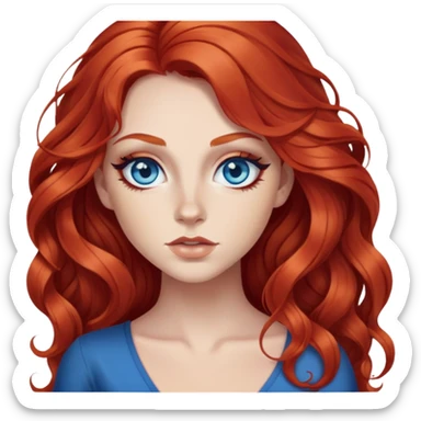 pretty long hair wavy red hair baddie with eyeliner and blue eyes sticker