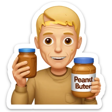 White man, barely any hair, lots and lots of wrinkles, bad yellow teeth, and peanut butter. Cerebral palsy sticker