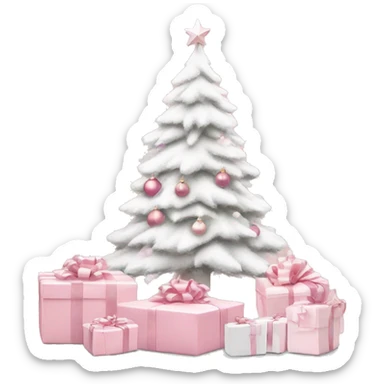 Light pink Christmas gifts under a white Christmas tree  sticker