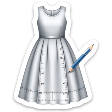 Icon for Fashion Design: a dress pattern with measurements, a ruler and a pencil. The icon should represent the process of designing clothing with a focus on precision and tailoring. Transparent background. sticker
