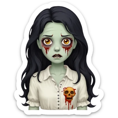 garota zumbi com cabelo preto ondulado longo blusa branca sticker