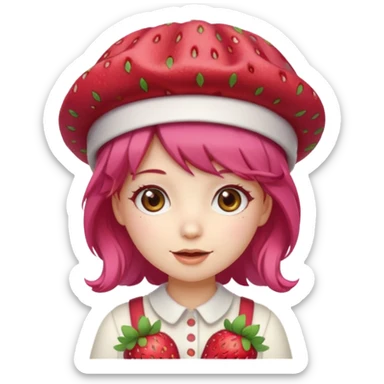 Cute ai emoji girl strawberry hair, and shortcake Berry hat, kawaii sticker