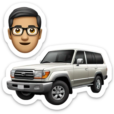 Asian man glasses Toyota Land Cruiser sticker