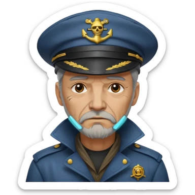 Cyberpunk sea captain with hat man, old, semi-sad expression sticker