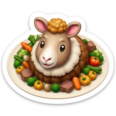 Cinematic Realistic Roast Lamb Dish Emoji, depicted with tender, succulent lamb roasted to perfection and served with seasonal vegetables, rendered with rich textures and inviting warm lighting that captures its traditional heritage. sticker