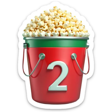 A 3D number 2 in a movie theater setting, shiny red surface; bright string lights on the number, the border is green with tiny string lights like stroke ; cinematic glow with subtle haze; glossy, premium Hollywood countdown look; centered composition. sticker