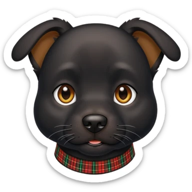 Medium size black dog with pointed face tartan collar sticker