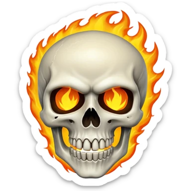 Ghost rider white skull with fire burning sticker