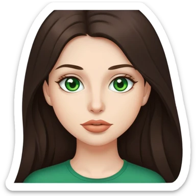 Me with long dark brown hair green eyes and thin top lip and big bottom lip sticker